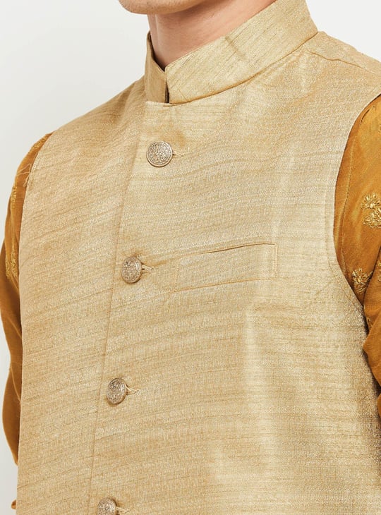 Men Textured Regular Fit Ethnic Waist Coat
