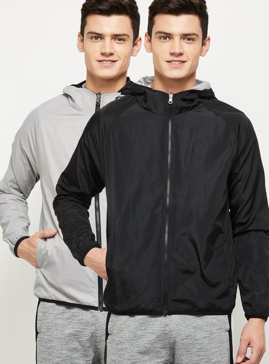 Men Active Reversible Sports Hooded Jacket