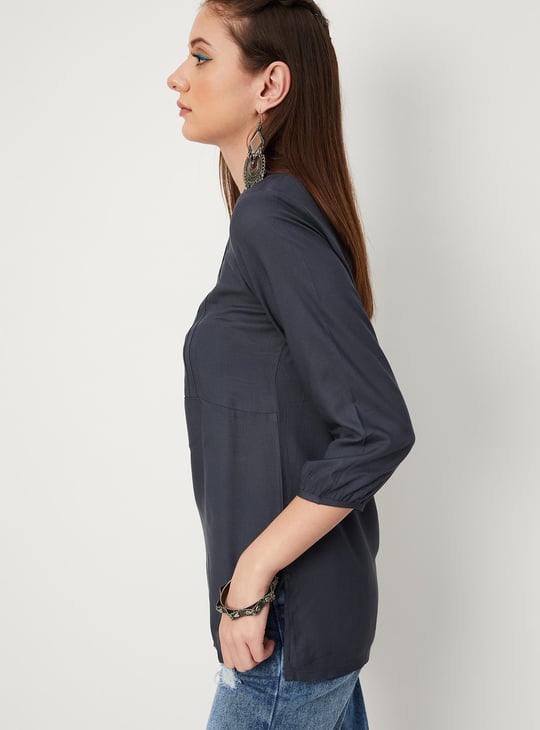 Women Pintuck Band Collar Kurti