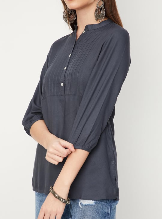 Women Pintuck Band Collar Kurti