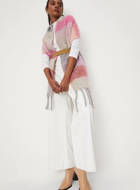 Women Checked Muffler With Fringes