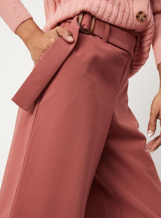 Women Solid Belted Culottes