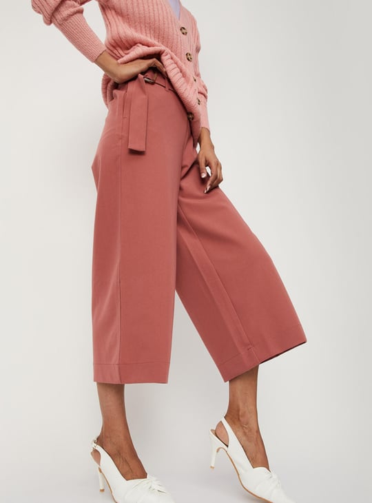 Women Solid Belted Culottes