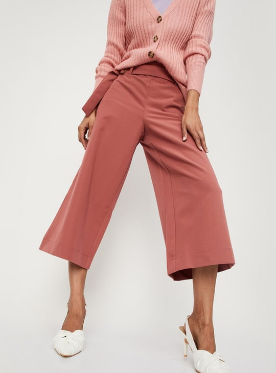 Women Solid Belted Culottes
