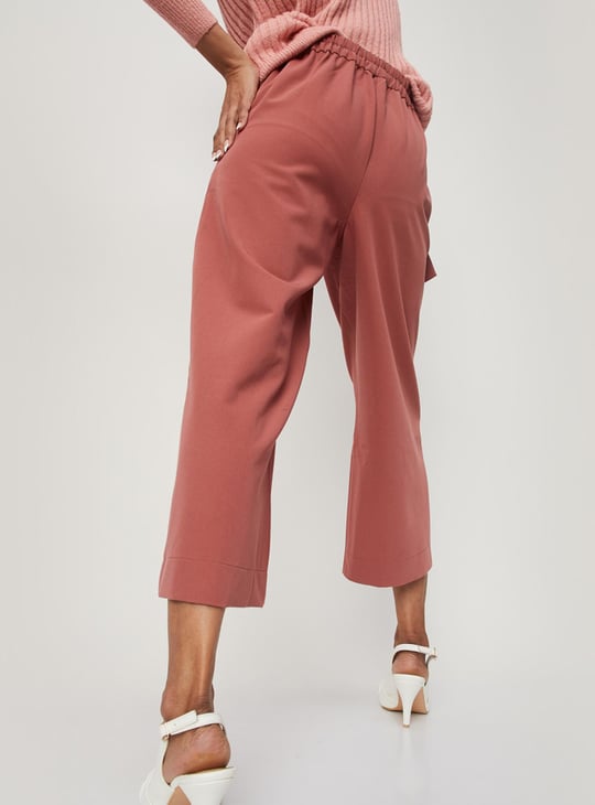 Women Solid Belted Culottes