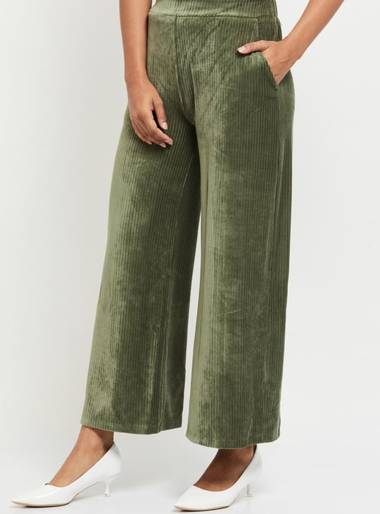 Women Textured Elasticated Waist Flared Corduroy Trousers