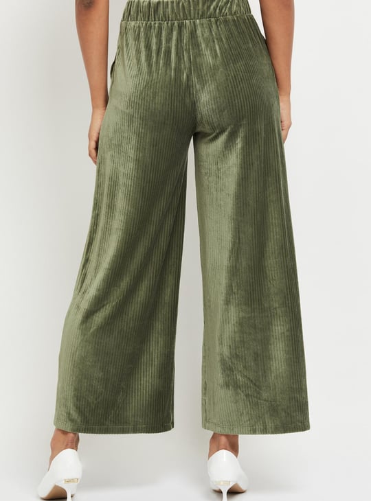 Women Textured Elasticated Waist Flared Corduroy Trousers