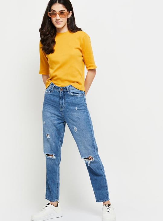 Women Textured Mock Collar Knitted Top 
