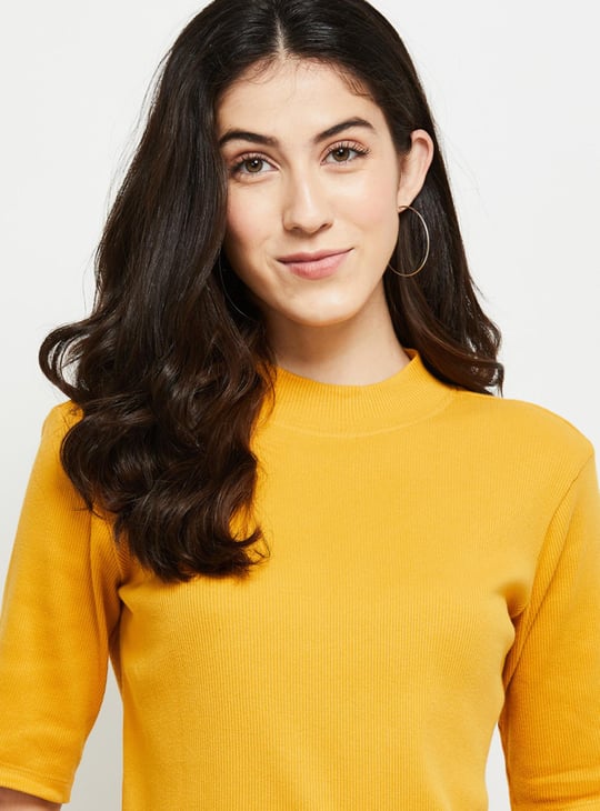 Women Textured Mock Collar Knitted Top 