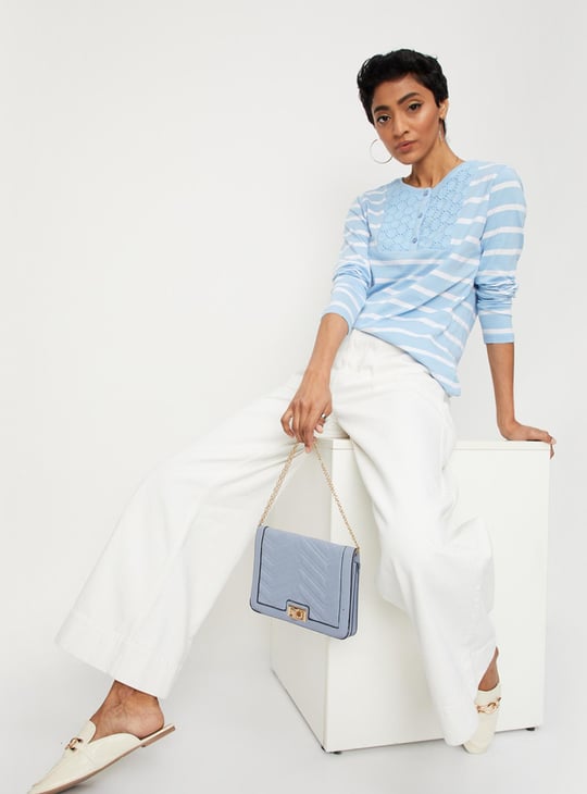 Women Striped Henley T-shirt