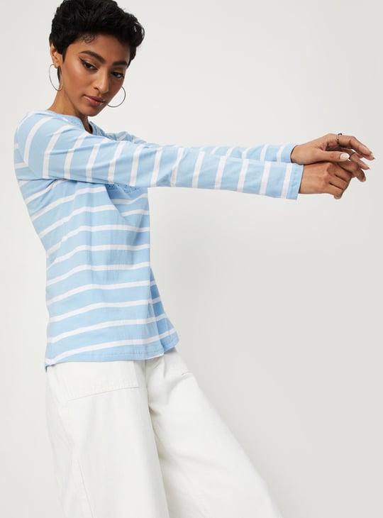 Women Striped Henley T-shirt