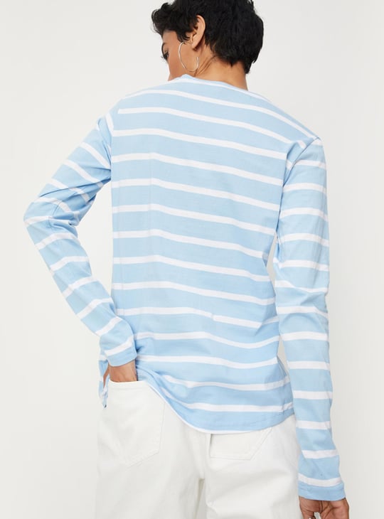 Women Striped Henley T-shirt