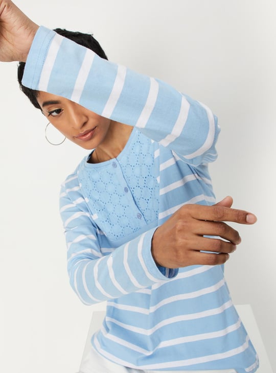 Women Striped Henley T-shirt