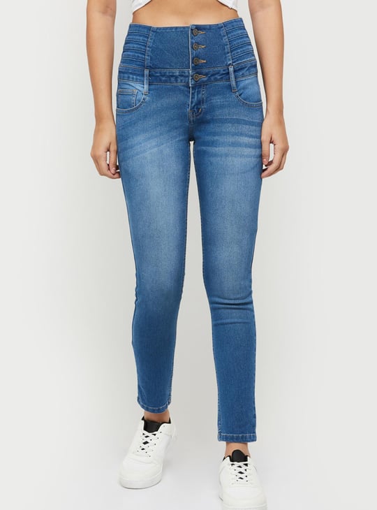 Women Stonewashed Full-Length Skinny Fit Jeans 