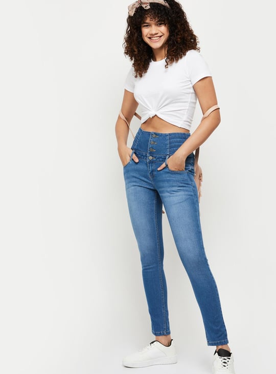 Women Stonewashed Full-Length Skinny Fit Jeans 