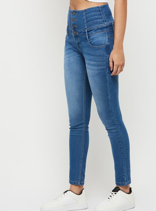 Women Stonewashed Full-Length Skinny Fit Jeans 