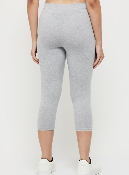 Women Solid Elasticated Waist Capri Leggings