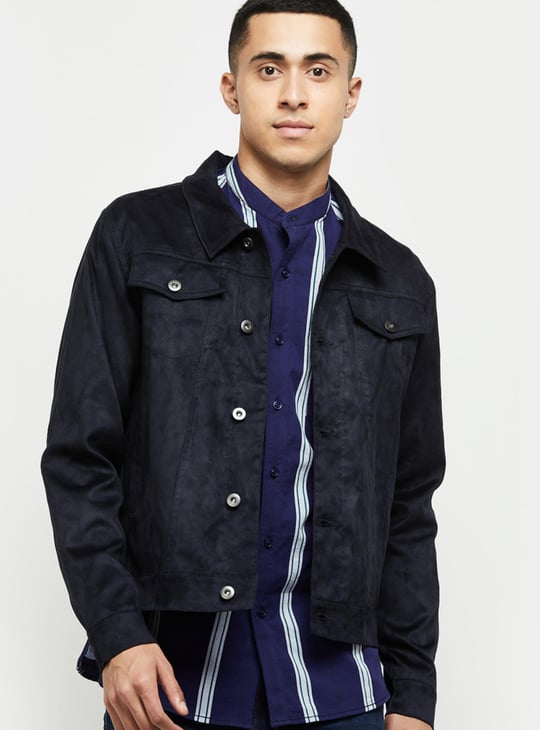 Men Solid Full Sleeves Regular Fit Jacket