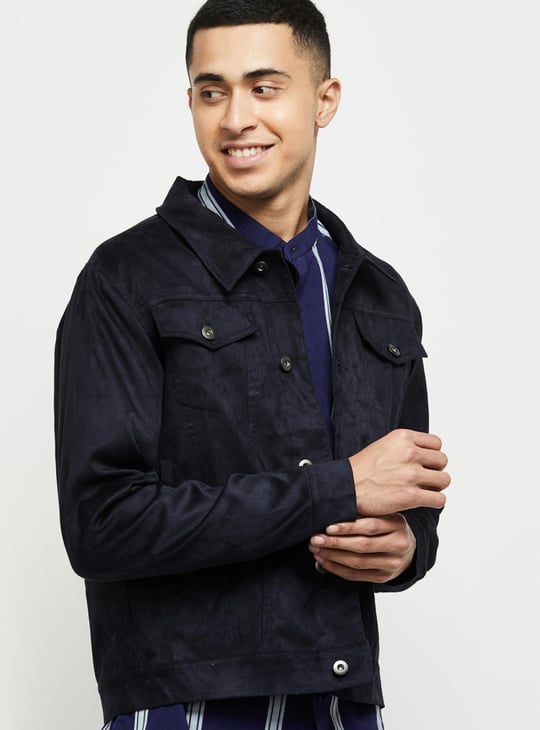 Men Solid Full Sleeves Regular Fit Jacket