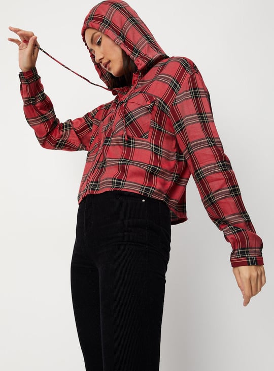 Women Checked Shirt with Hood