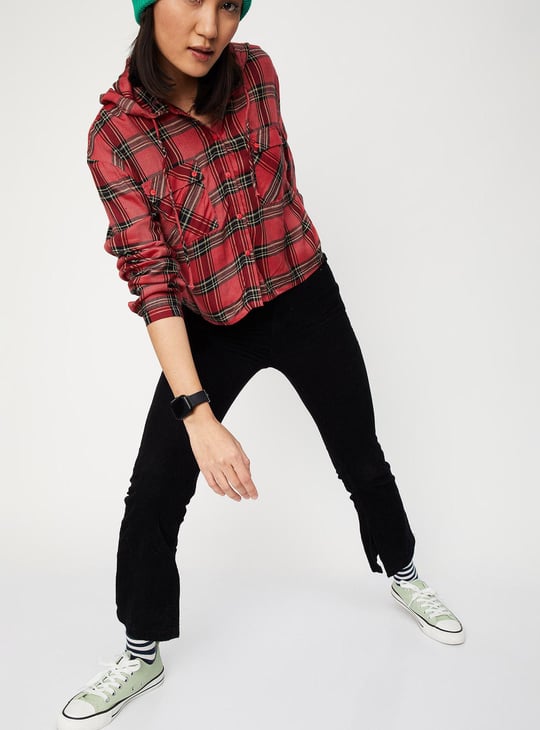 Women Checked Shirt with Hood