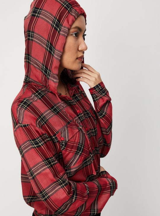 Women Checked Shirt with Hood