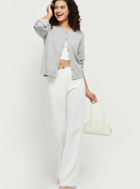 Women Solid Button Closure Cardigan