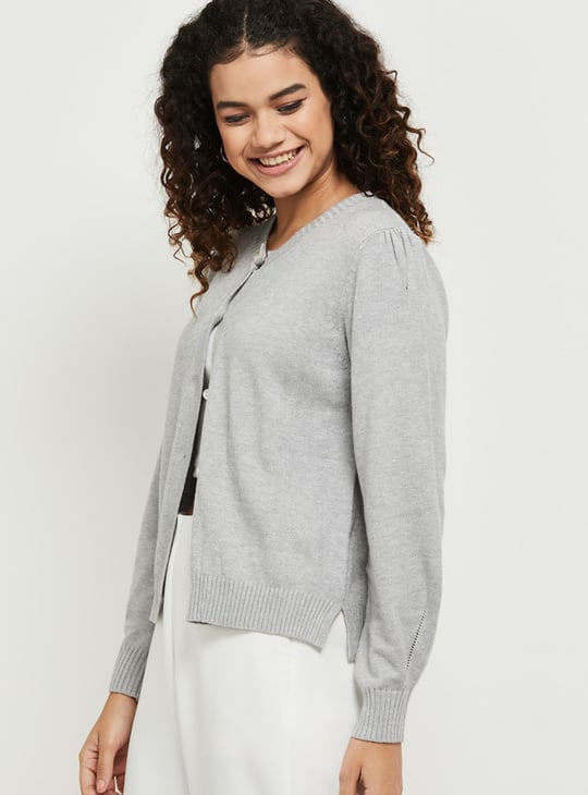 Women Solid Button Closure Cardigan