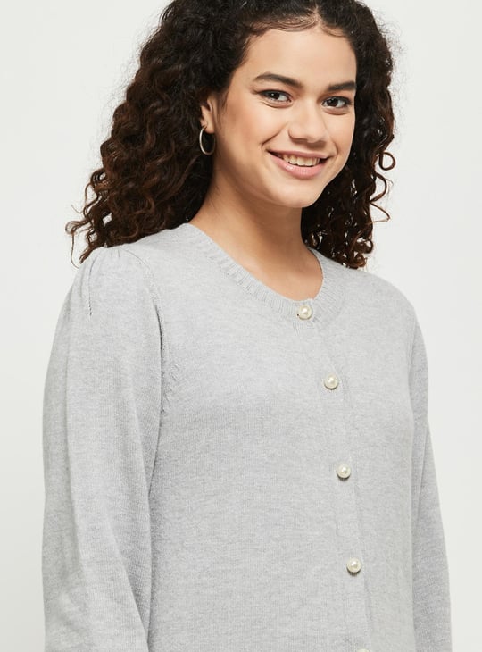 Women Solid Button Closure Cardigan