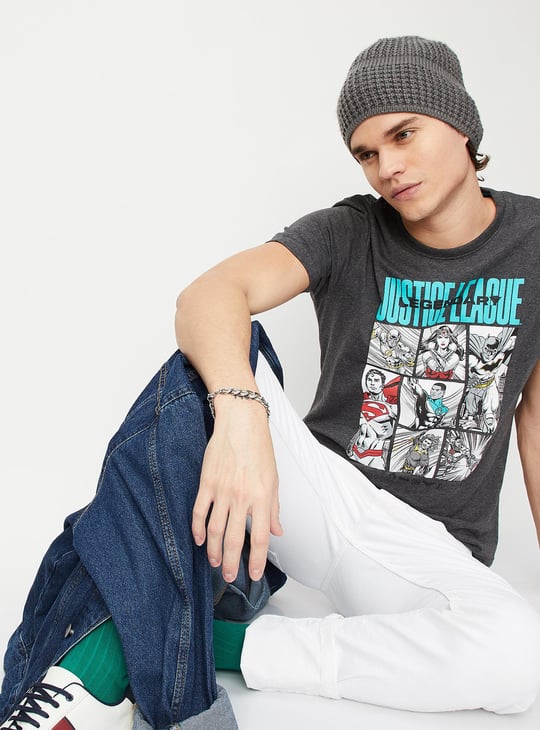 Men Justice League Print Ultra Slim Fit T-shirt