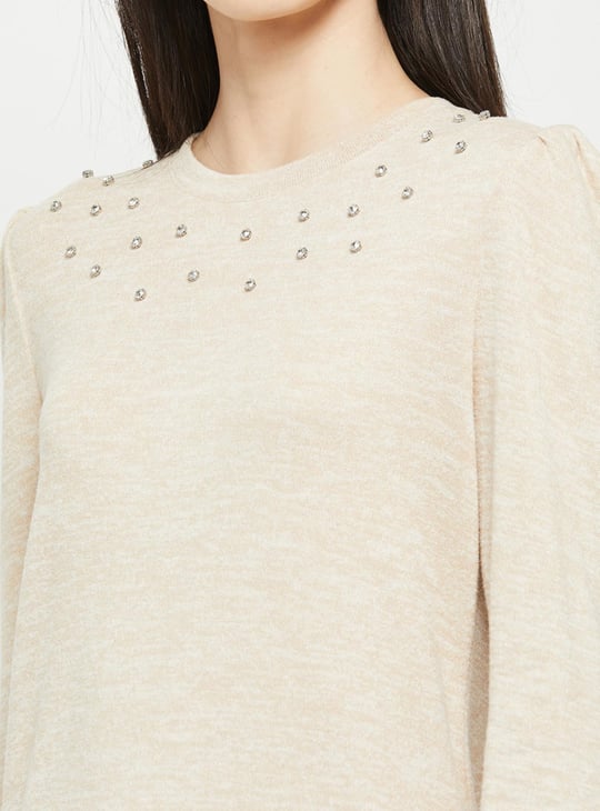 Women Stone Embellished Full Sleeves Knit Top