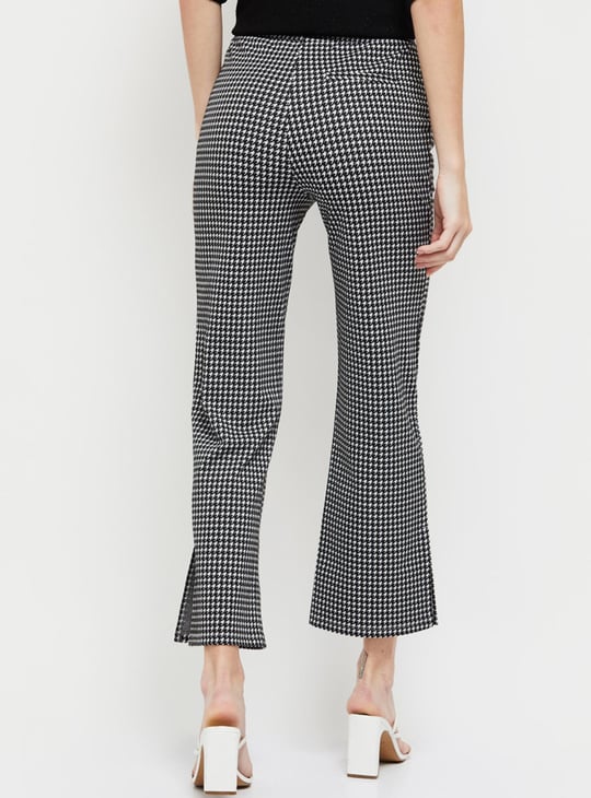 Women Houndstooth Knit Flared Trousers