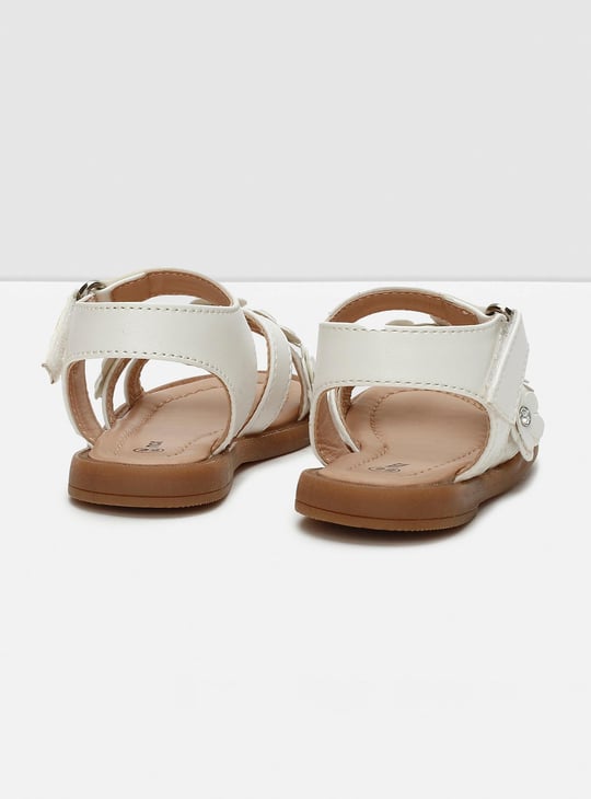 Girls Floral Appliqued Open-Toe Velcro Strap Closure Flat Sandals