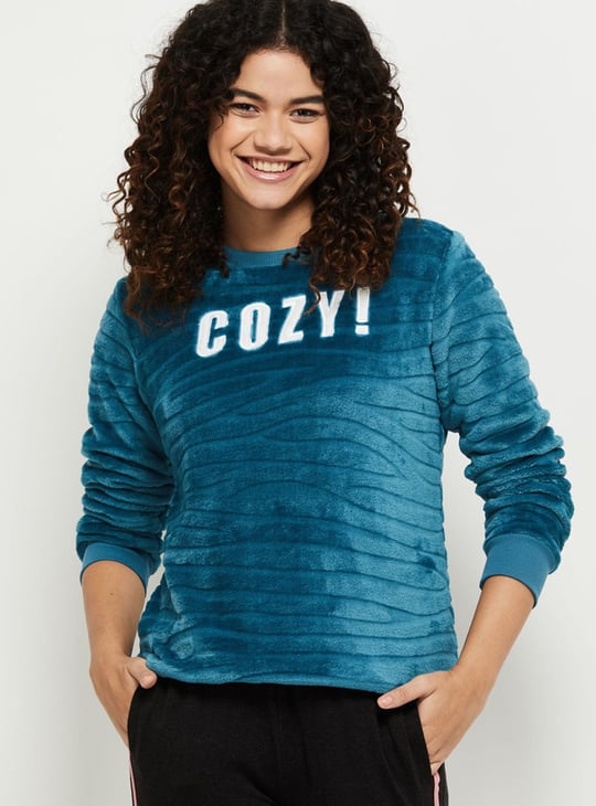 Women Textured Round Neck Sweatshirt