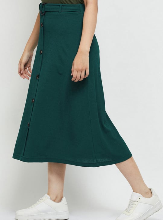 Women Solid Belted A-line Skirt