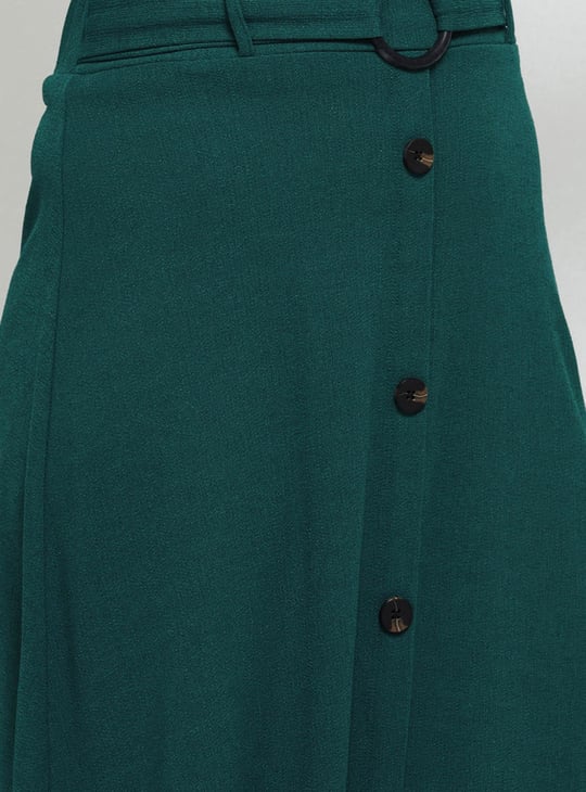 Women Solid Belted A-line Skirt