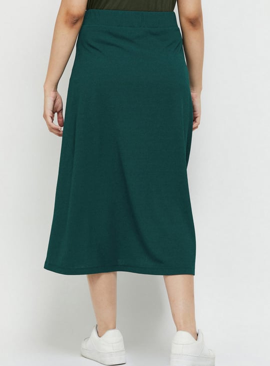 Women Solid Belted A-line Skirt