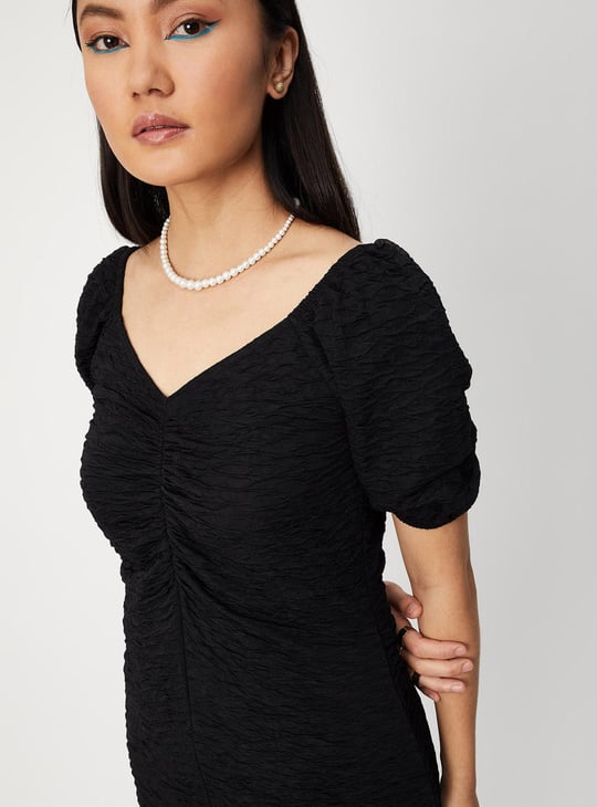 Women Ruched V-neck Bodycon Dress