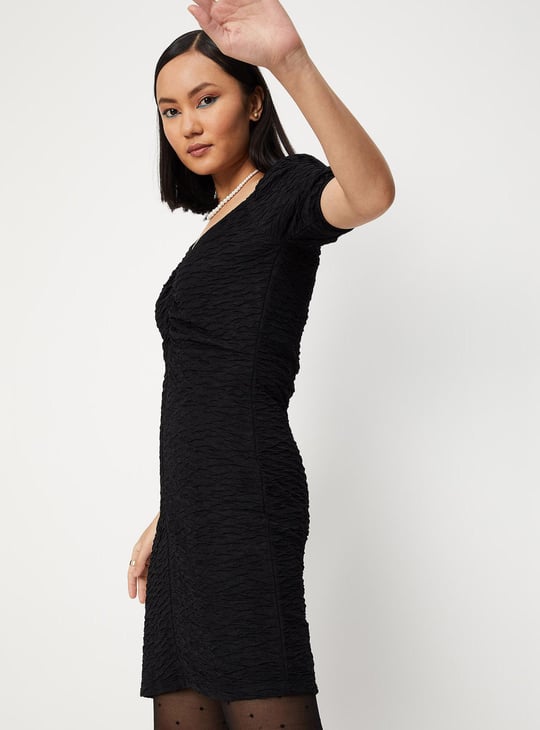 Women Ruched V-neck Bodycon Dress