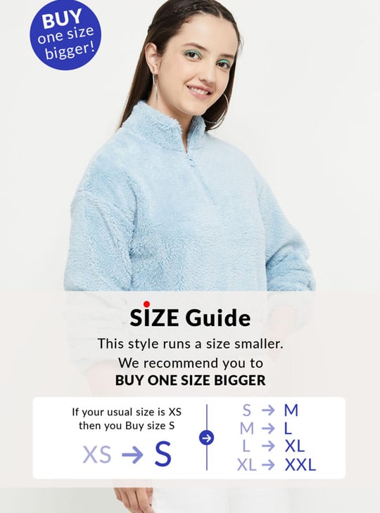 Women Textured Full Sleeves Zip Closure Cropped Sweatshirt