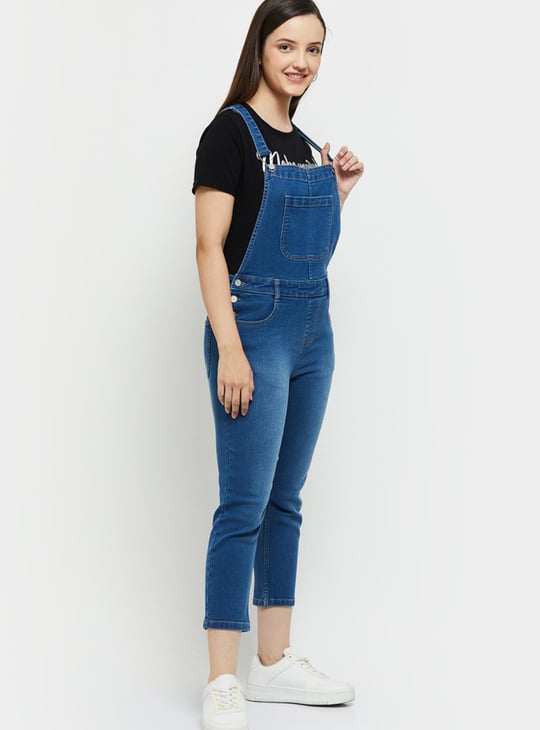 Women Washed Cropped Denim Dungaree