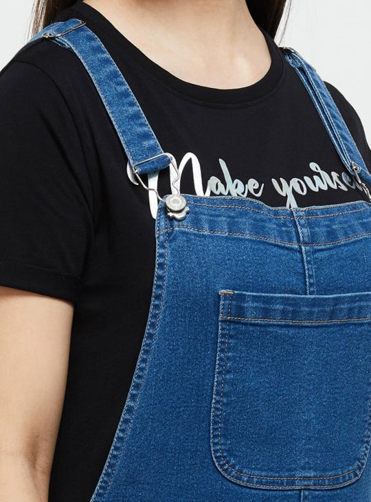 Women Washed Cropped Denim Dungaree