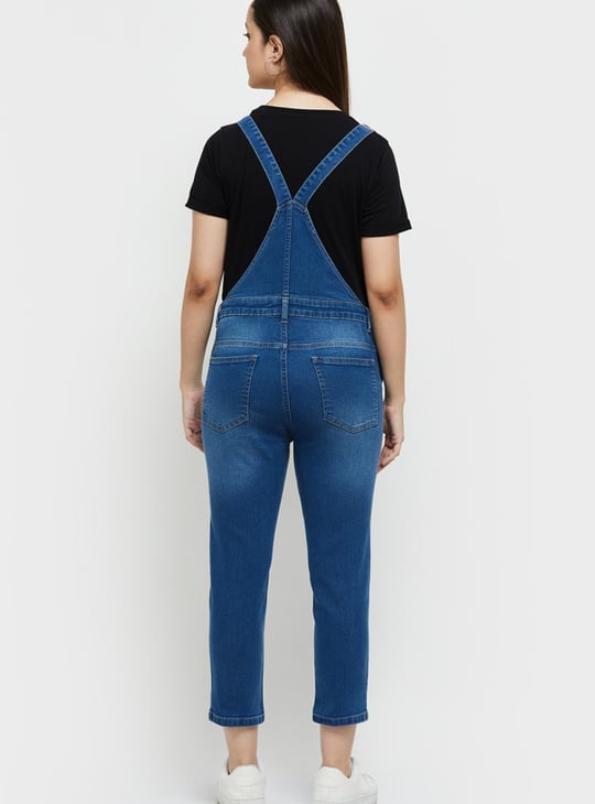 Women Washed Cropped Denim Dungaree
