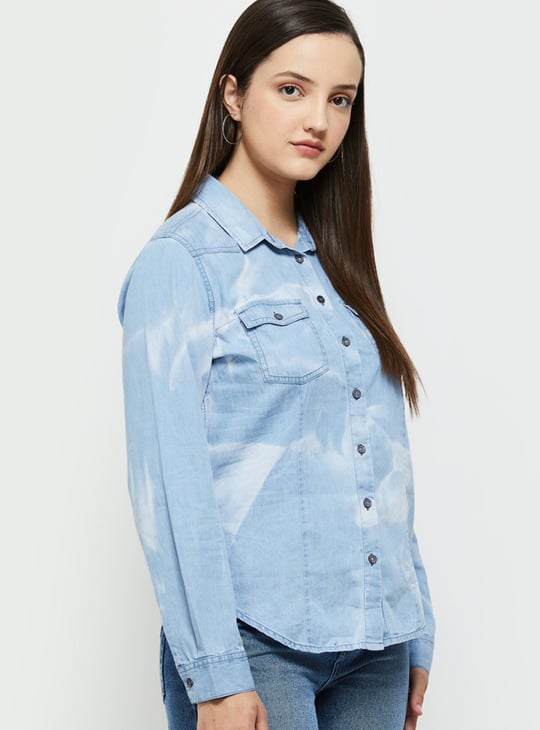 Women Washed Denim Shirt with Full Sleeves