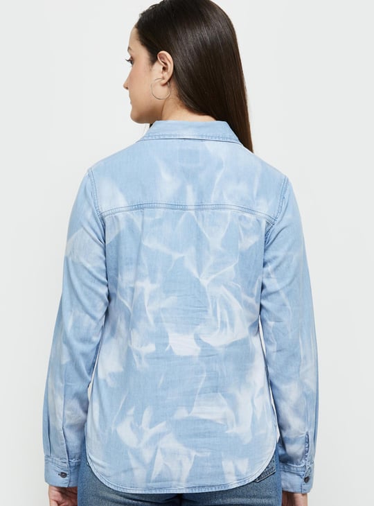 Women Washed Denim Shirt with Full Sleeves