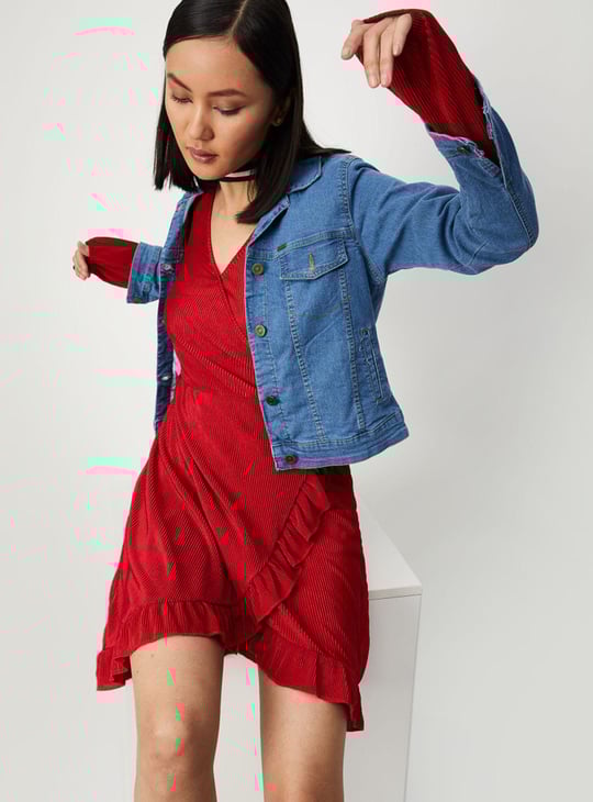 Women Solid Denim Trucker Jacket