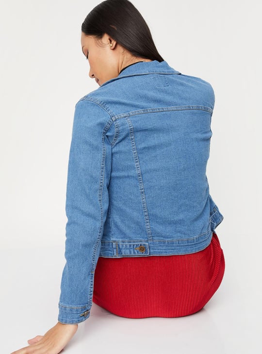 Women Solid Denim Trucker Jacket