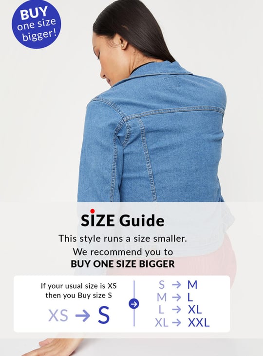 Women Solid Denim Trucker Jacket