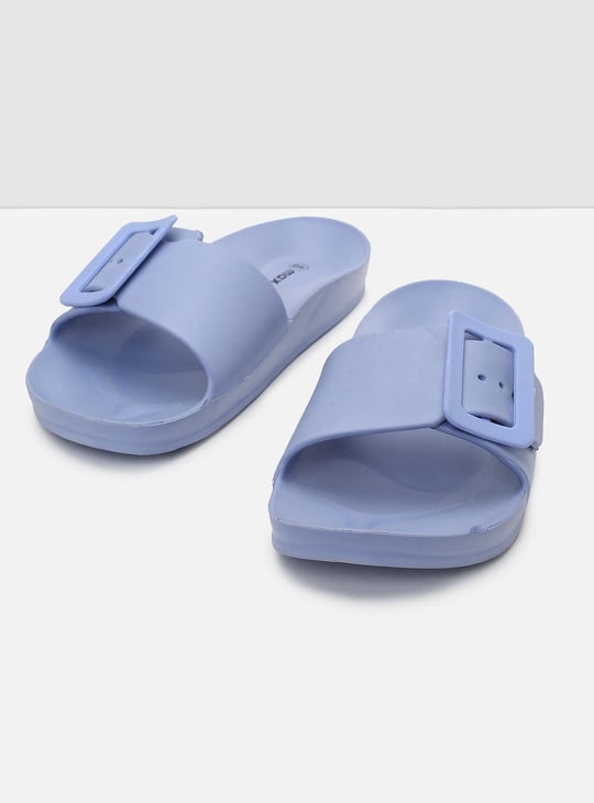 Women Solid Buckle Slide Sandals