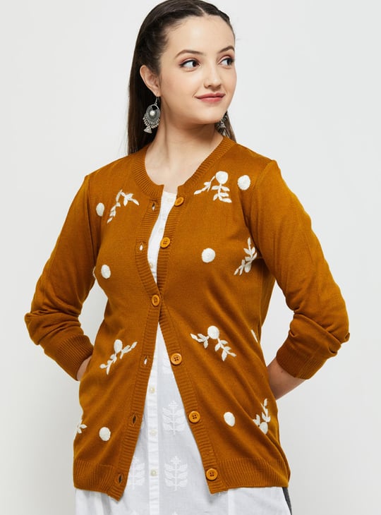 Women Embroidered Buttoned Cardigan
